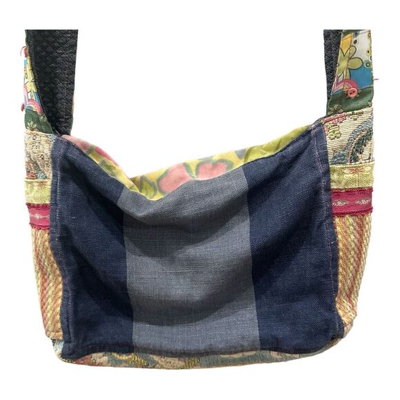 Handmade Color Block Boho Gypsy Fringe Med Shoulder Bag Multicolor Patchwork VTG - Picture 3 of 8